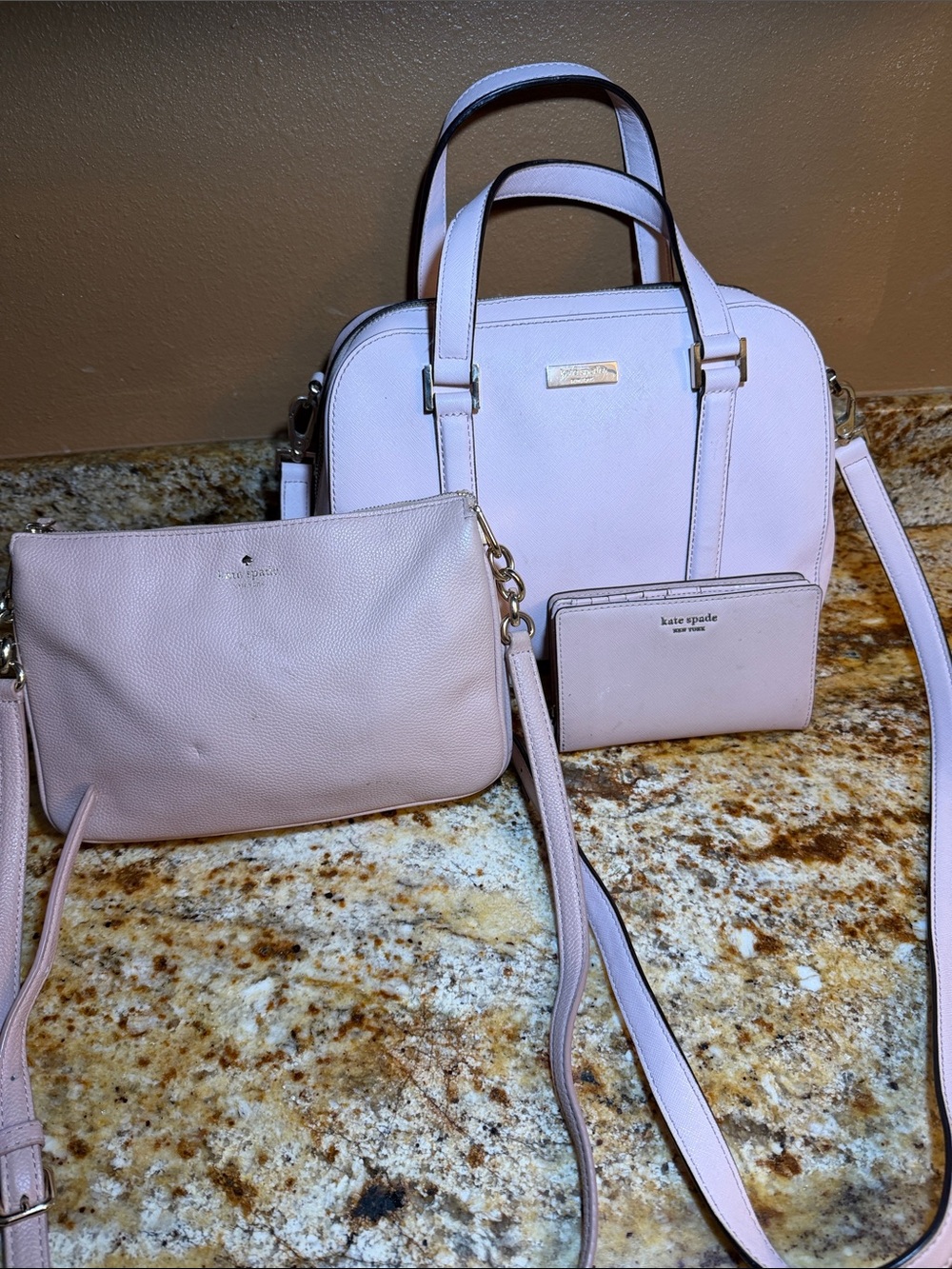 BUNDLE kate spade Light Pink Satchel, Crossbody Pouch & Wallet SET
